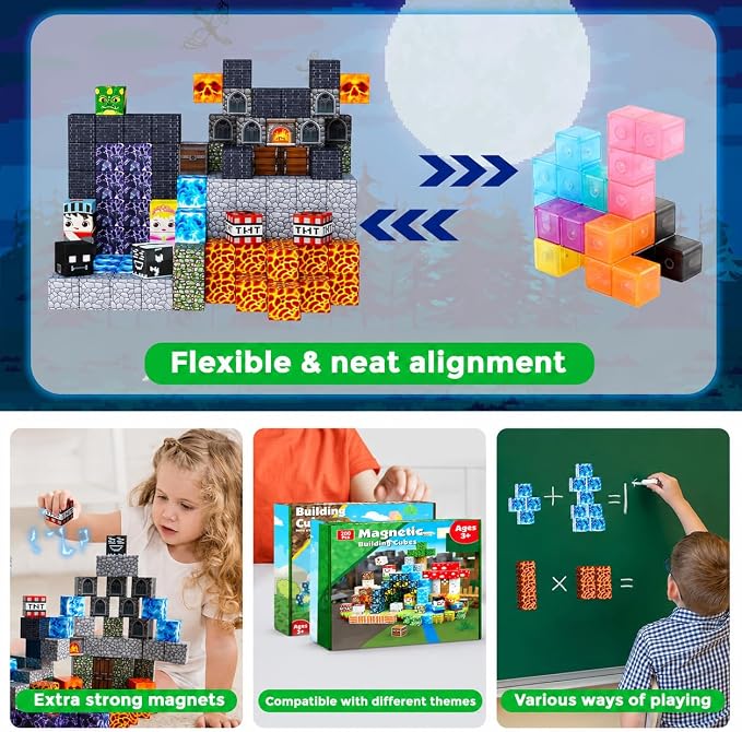 Goody King 100PCS Magnetic Blocks - Dark Castle Set Magnetic Building Blocks, Stacking Magnets for Kids, Strong Magnets, Sensory Toy for STEM Learning Toys for Kids 3+ Boys and Girls Birthday Gifts
