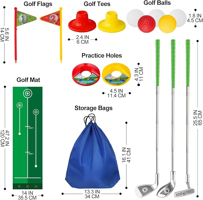 Liberry Toddler Golf Set, Retractable Toy Golf Clubs with Putting Mat & Storage Bag for Kids Ages 3 4 5, Indoor and Outdoor Sports Games Birthday Gift for Boys Girls
