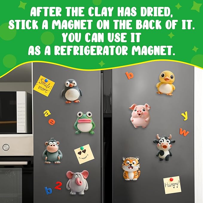 Kasfalci Air Dry Clay Kit for Kids, 12 Animals Modeling Clay, Model Magic Arts & Crafts for Kids Ages 4-6-8-12, Ultra Light & Soft, Safe & Non-Stick with Sculpting Tools & Tutorials, DIY Party Favors