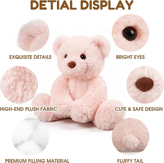 Teddy Bear Stuffed Animal, 9" Small Plush Toy for Girls Kids, Valentines Birthday Gift, Safe Material Washable, Pink