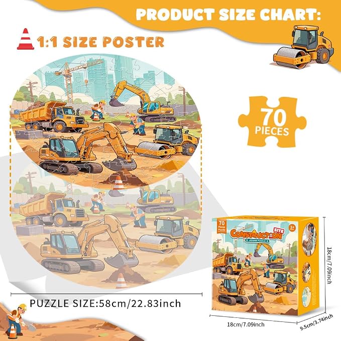 Puzzles for Kids Ages 4-6 - Educational Toys for 4+ Year Old Boys & Girls - 70PCS Construction Site Floor Jigsaw Puzzles - Gifts for Grandkids (Construction Site)