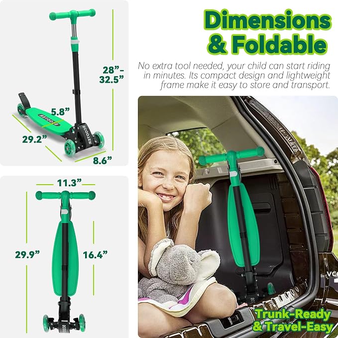 Scooter for Kids 3-12, Kid Scooters with Extra-Wide Deck, 165 lbs Capacity, 3 Wheel Kick Scooter with Lean to Steer, Height Adjustable Handlebar, Light Up Wheels for Stable Smooth Riding, Child Gift