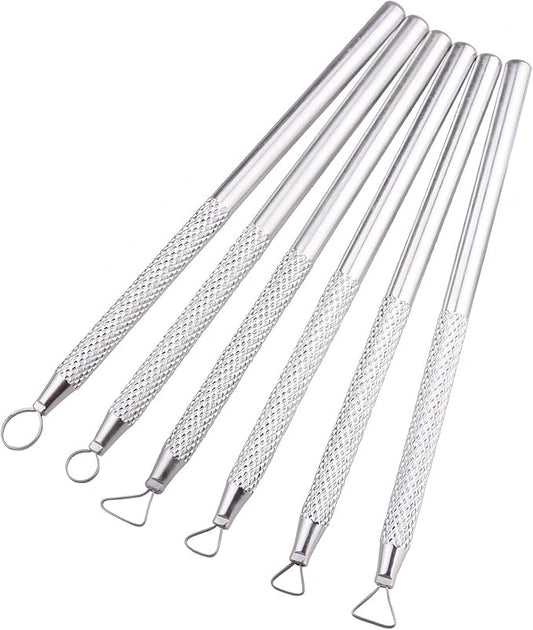 DIYOOHOMY 6 Pcs Clay Sculpting Tools Set, Metal Polymer Clay Ribbon Loop Tool, Sgraffito Tools for Pottery Caving Trimming Scraper Craft Ceramic Modelling Tool Kit