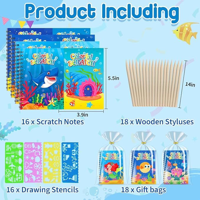 Rainbow Scratch Paper Party Favors: 24 Pack Ocean Rainbow Scratch Notebook, Goodie Bags Stuffers Coloring Books Party Favors for Kids 3-12, Bulk Classroom Birthday Gifts for Student