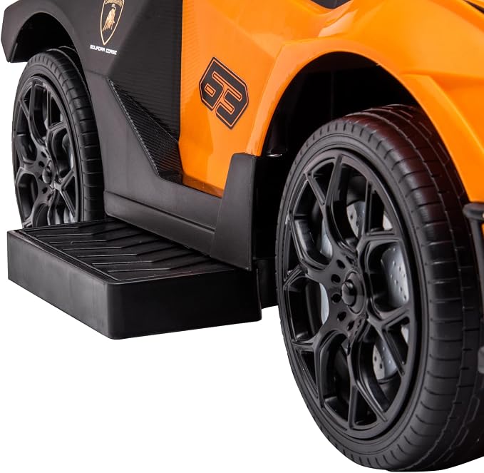 Aosom 2-in-1 Ride On Push Car for Toddlers 1-3, Licensed Lamborghini Stroller Sliding Car, Push-Along with Under Seat Storage Horn Engine Sound and Steering Wheel, Manual, Orange