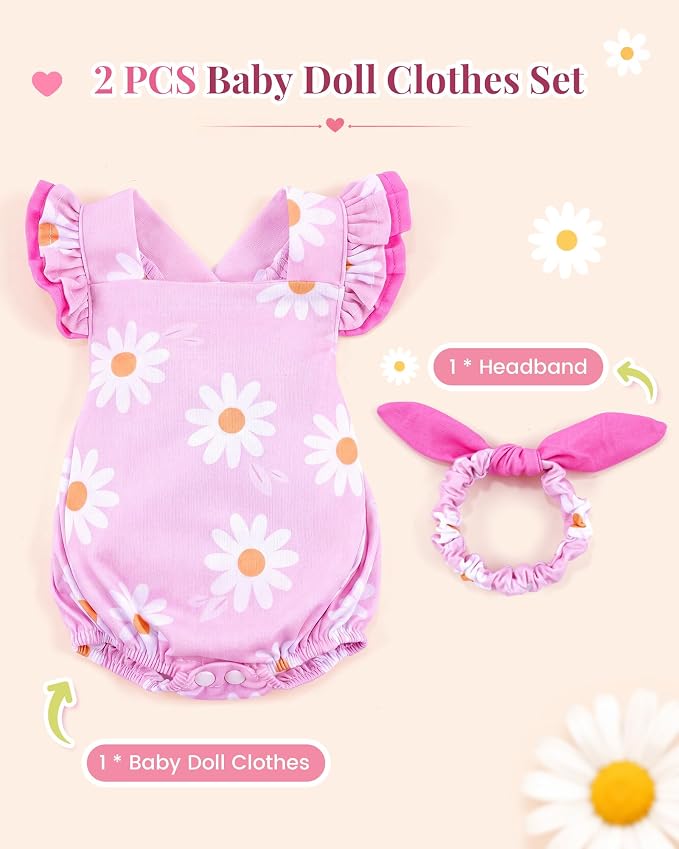 BABESIDE Reborn Baby Doll Clothes for 18-20 Inch Dolls,Floral Outfit Set, Cute Baby Doll Accessories for Reborn Girl Dolls