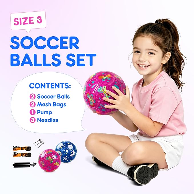 INPODAK Soccer Ball Size 3 Size 2 for Toddlers Kids 1-3 3-8, 1 or 2 Pack Cartoon Small Dinosaur Unicorn Soccer Ball Gifts for Girls Boys, Indoor Outdoor Sports Play Toys Birthday Gifts with Pump