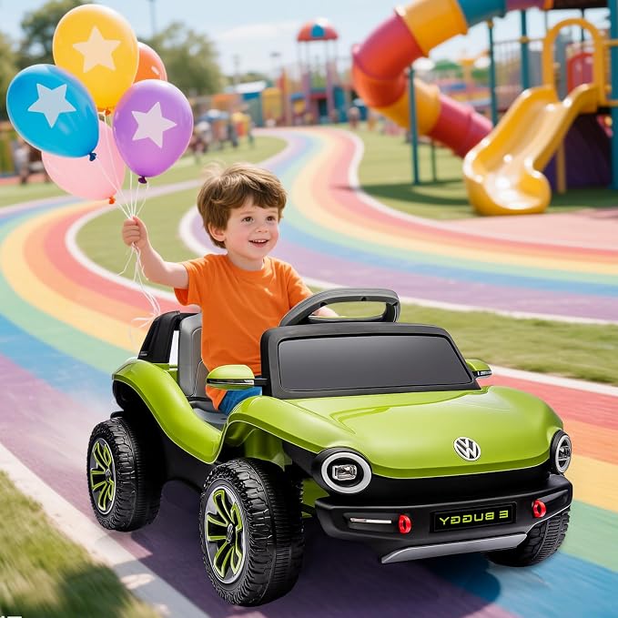GarveeLife 12V Kids Ride On Car Licensed Volkswagen Beetle Electric Ride On Toy for Toddlers 4 Wheeler Vehicle with Parental Remote, Battery Level Display, LED Lights, USB, Horn, Music, Green