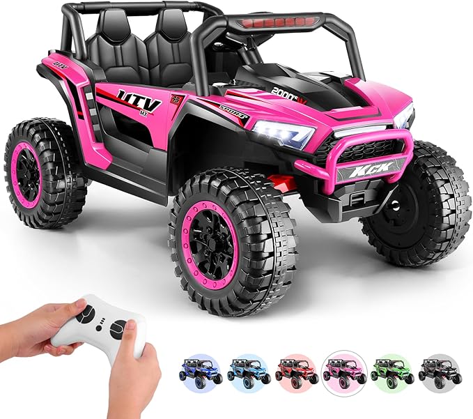 Hikole 24V Ride on Toys for Boys&Girl, 2 Seater Kids UTV with Parent Remote, 400W Battery Motors Operated, XXL Design, Steering Wheels, Easy to Assemble, Dashboard/LED/Horn/Bluetooth, Hot Pink