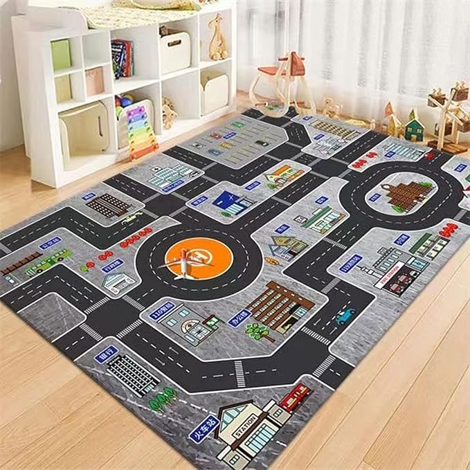 Kids Rug Play Mat Great for Playing with Cars and Toys,Educational Kid Road and Traffic City Life Carpet,Children Baby Fun Throw Rug for Bedroom Play Room,55X79Inch/140X200CM