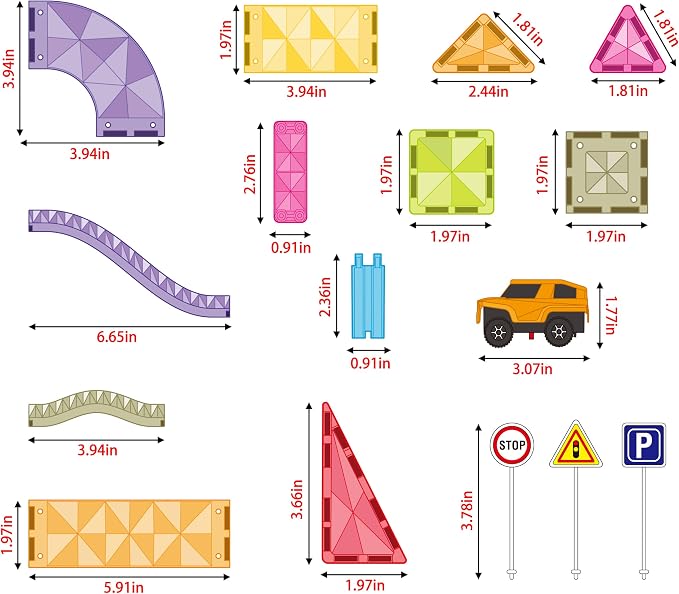 PicassoTiles 60pc Magnetic Tile Race Car Track Set STEM Construction Road Kit Building Blocks for Kids Toddlers Age 3 Plus Educational Travel Toy Sensory Preschool Learning for Boys and Girls PTMR60