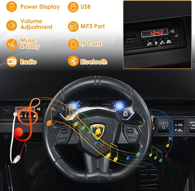 OLAKIDS Licensed Lamborghini SIAN 12V Kids Ride On Car, Toddler Electric Vehicle with Remote Control 2 Speeds Wheels Suspension, Battery Powered Toy with Music Bluetooth USB (Black Golden)