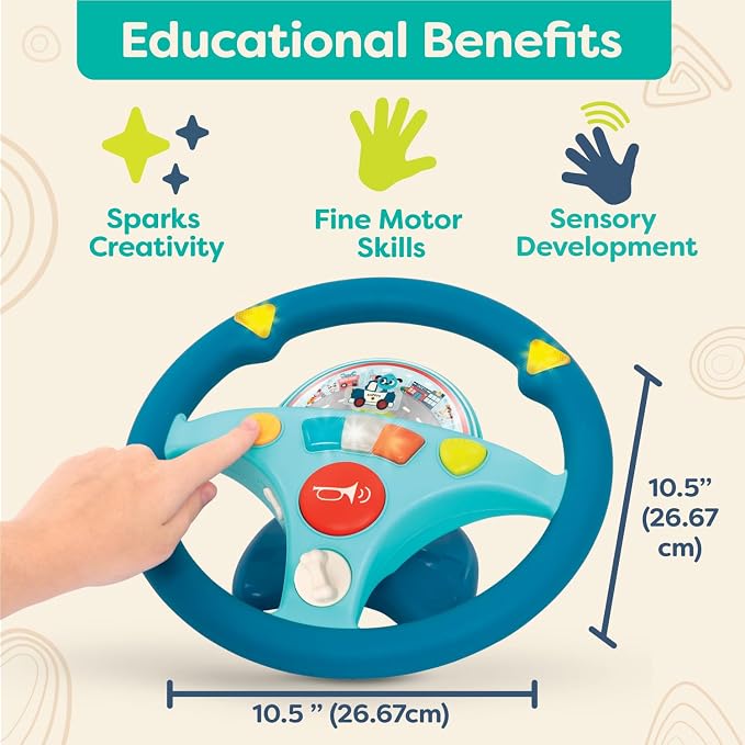B. toys – Woofer's Musical Driving Wheel – Pretend Play Steering Wheel with Music, Sounds & Lights for Toddlers, Kids 2 Years+