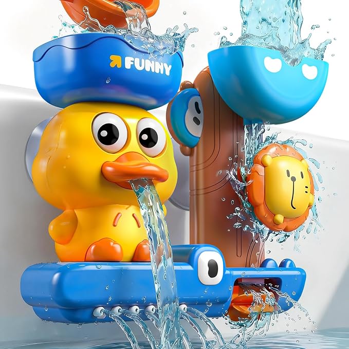 Bath Toys for Kids Ages 1-3: Cute & Fun Duck Blue Toys for 1 2 Year Old Boys - Suction Bathtub Toys Toddlers 2-4 - Birthday Gifts for 1 2 3 4 Year Old Boy