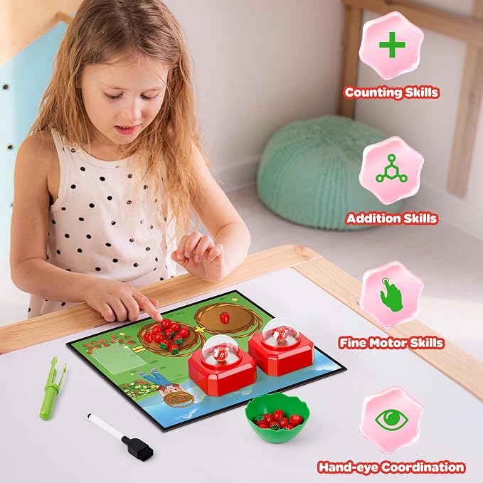 Math Board Games for Kids with Dice Poppers, Math Manipulatives Kindergarten Preschool Math Games Counters Toys, Addition and Subtraction Dice Games Homeschool Supplies Classroom Must Haves