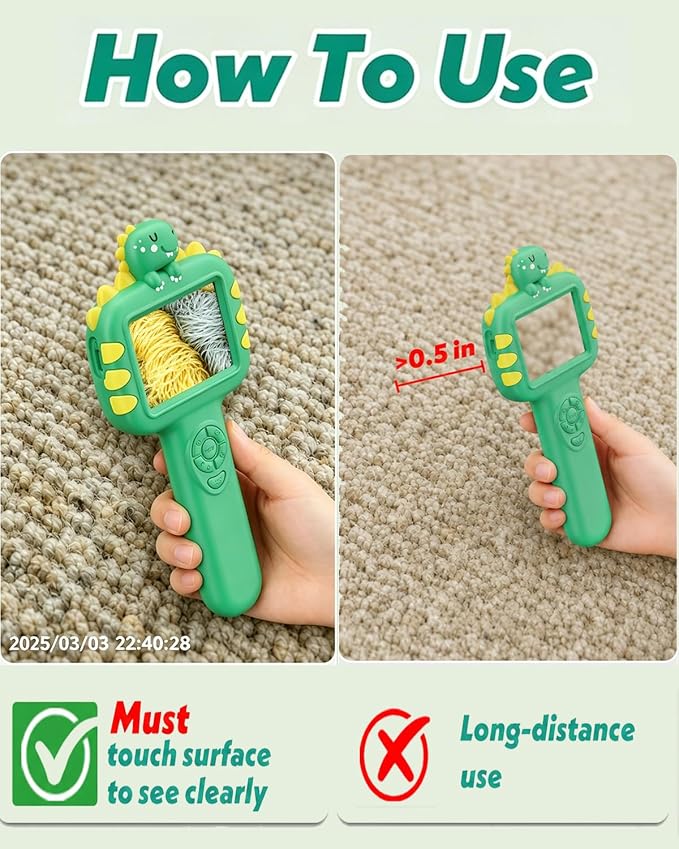 Outdoor Portable Kids Microscope: 100g Lightweight Pocket Design Magnifying Camera for Travel – 3.5H Rechargeable Battery & 6 LEDs for Anytime Exploration – 1s Quick Auto Focus