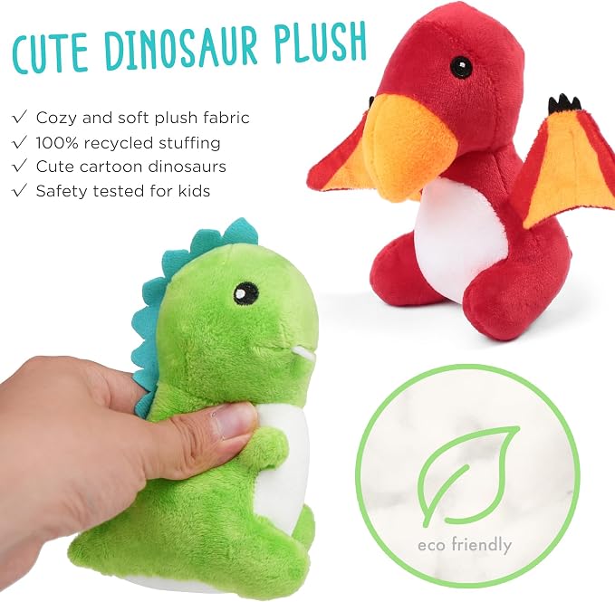 BenBen Dinosaur Stuffed Animals, 5 Small Dinosaur Plush Dolls and Egg Bag Toys Set, Dino Plushies, Cute Stuff for Kids Girls Boys, Baby Shower, Easter Basket Stuffers