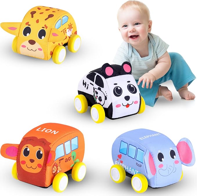 Jetbotell Soft Pull Back Vehicle Set for Toddler Toys Age 1-3 | 4 Cute Animal Cars | Vibrant Animal Designs | Safety & Easy Cleaning | Fine Motor Skills | Simply Pull Back and Release!