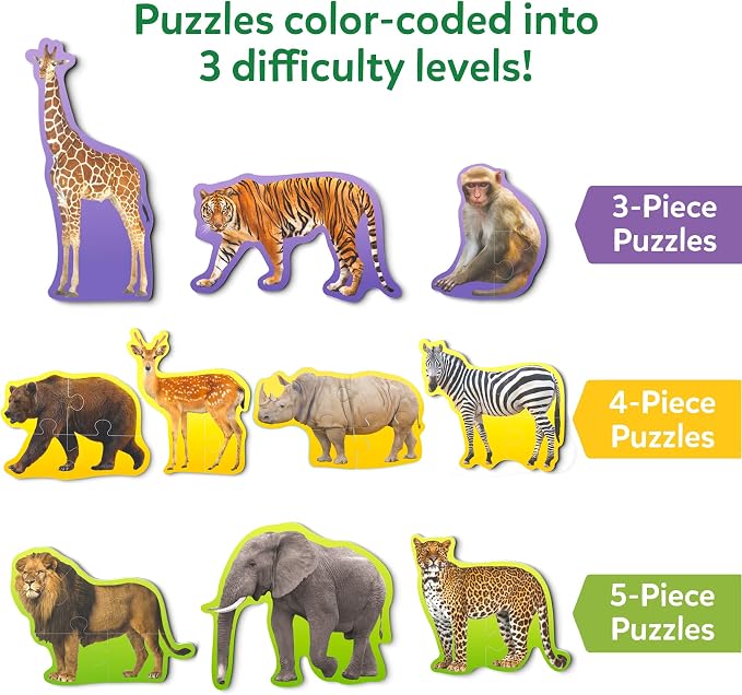 Skillmatics Step by Step Puzzles - 40 Piece Jigsaw & Toddler Puzzle, Montessori Educational Toy for Boys & Girls, Wild Animals, Travel Friendly, Gifts for Kids Ages 3, 4, 5 and Up
