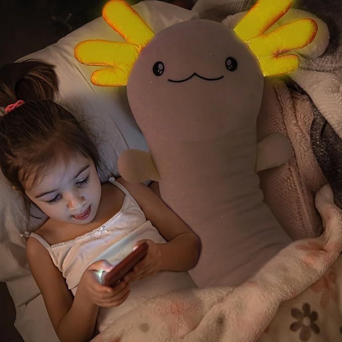 MaoGoLan Giant Axolotl Plush Pillow, Big Axolotl Plush Stuffed Animal Toy for Kid Girl Boy, Jumbo Stuffed Salamander Body Pillow Glow in The Dark, Birthday Day Gift Baby Shower Party Decor, Pink