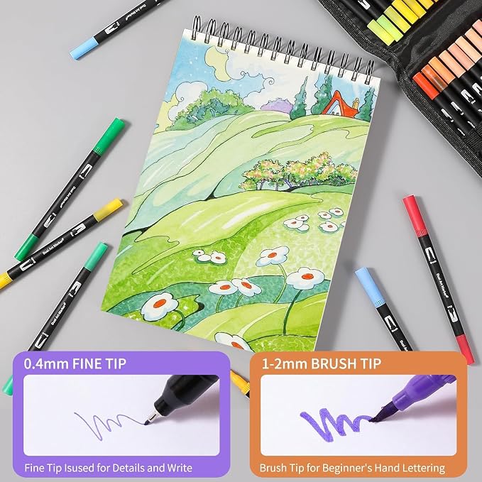 TOSHARE 100 Colors Brush & Fine Dual Tip Watercolor Markers for Adult Coloring Books No Bleeding Paint Pens For Drawing Note Taking Planner Calligraphy Journaling Card Making Back-to-School Supplies