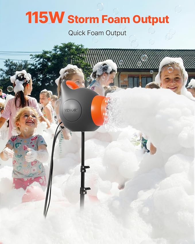 VEVOR Foam Machine, 115 W Party Foam Cannon, Portable Foam Maker with a Tripod Stand, Powerful Foam Party Machine, for Backyard, Pool, Outdoor Events, Birthdays, Celebrations and Party, Grey & Orange