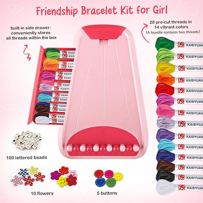 CEUCAL Bracelet Making Kit for Girls - Friendship Bracelet Kit - Birthday Gifts for Ages 6 7 8 9 10 11 12 Year Old, Arts and Crafts for Kids Ages 8-12 Teen Bracelets DIY Maker Pink Coral