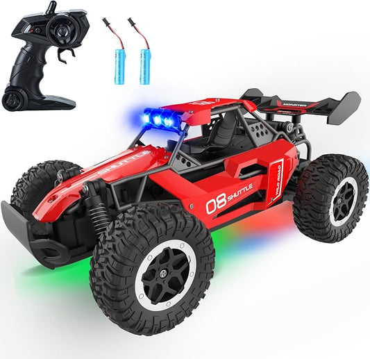 Remote Control Car for Kids 3 4 5 6 7+, 20 KM/H High-Speed RC Cars with LED Lights, 2.4GHz 2WD Monster Truck Toys,Toy Cars for Girls Boys,Christmas & Birthday Gifts,Upgraded Anti-Collision Shaft–Red