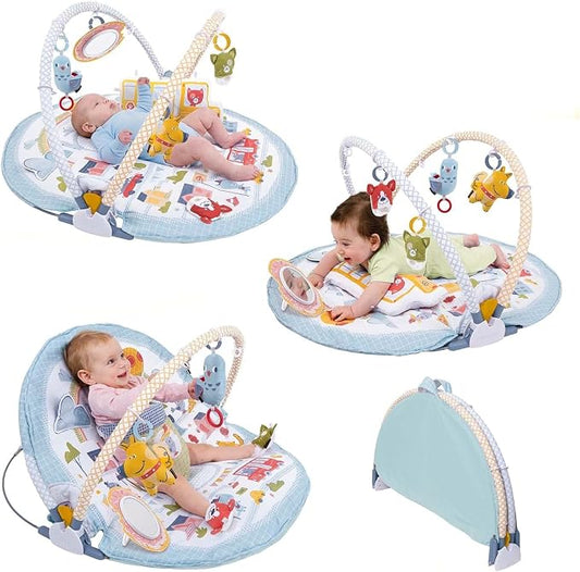 Yookidoo Baby Gym Urban- Lay to Sit-Up Play Mat, 3-in-1 Infant Activity Center with Tummy Time Pillow, Rattle Shoes & Plush Toys for Newborns, 0-12 Months