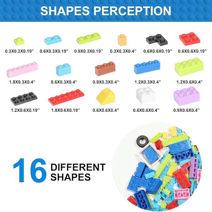 1000 Pieces Building Bricks, Classic Building Bulk Blocks for Kids with 12pcs Wheels Accessories, Windows, Doors, 2 Packs Studs Sticky Plate, Compatible with All Major Brands, Gfits for Kids