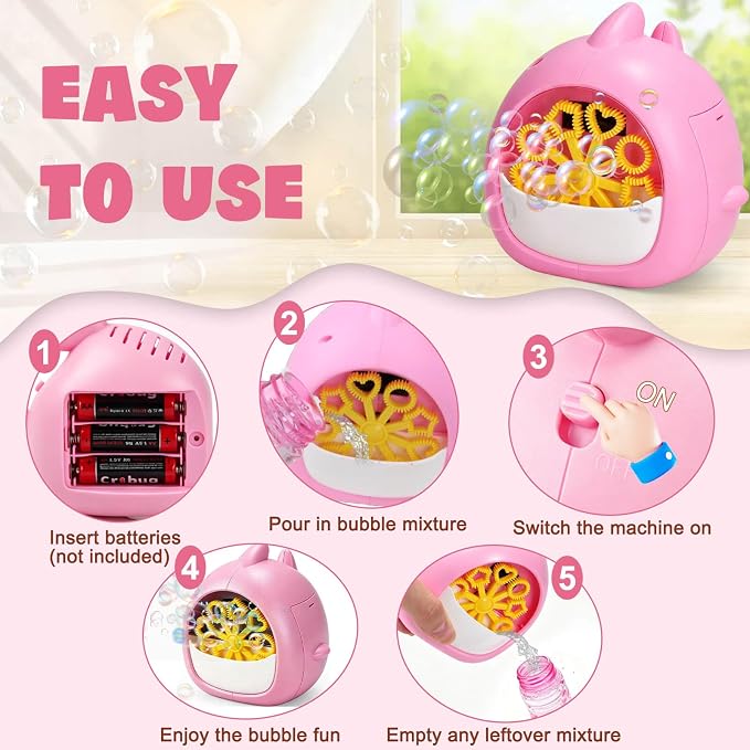 Aooess Shark Bubble Machine for Kids Age 4-8: Automatic Bubble Blower Machine Toy Cute Animal Bubble Maker Toy for Toddlers Boys Girls Age 3+, Summer Outdoor Party Birthday Gift, Pink