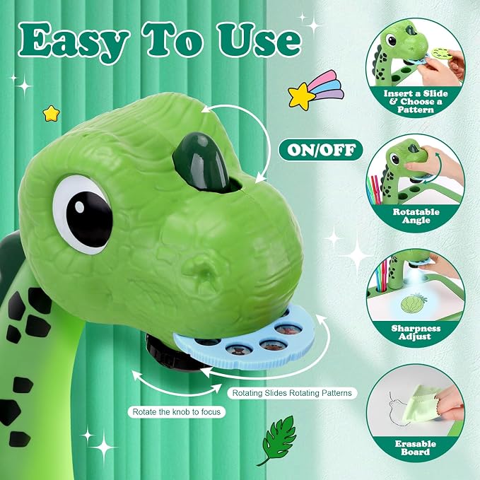 Drawing Projector for Kids, Art and Crafts, Drawing Board with Color Pens, Pencils, Crayons, Scrapbook, Dinosaur Sticker Book, Ideal Toy for 3+ Year Old Girls & Boys (Dinosaur Kit)
