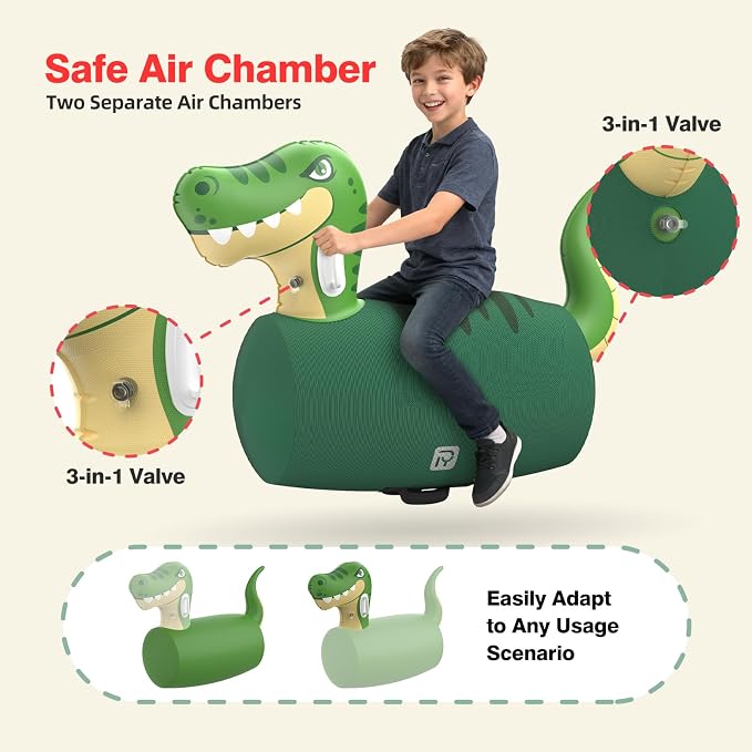 POVYRE Hoppers Kids Boys Outdoor Toys, 2 PCS Giant Inflatable Dinosaur Bull Toys Bouncy Hopper with Pump, Ride-on Jumping Animal for Indoor Outdoor Play, 220 lbs Capacity, Gift for Ages 5+
