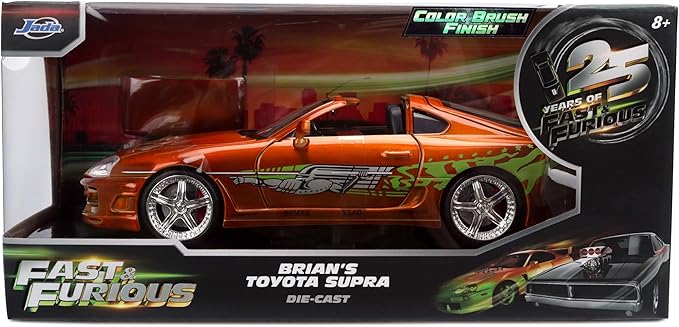 Diecast Model Car Compatible for Fast & Furious 25th Anniversary Edition 1:24 Brian's Toyota Supra in Brush Finish Color by Jada