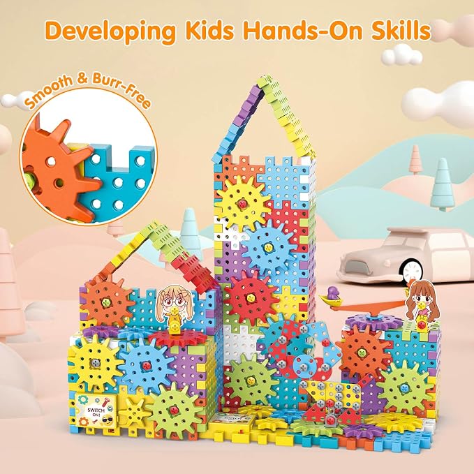 Building Toys, 234 Pieces Upgrade Gear Building Blocks Set Kids Tool Set with Electric Drill, Kids Toys STEM Kits Gifts for Boys Girls Age 3+