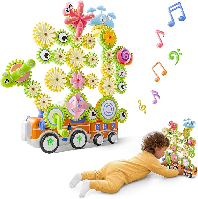 LIGHTDESIRE Toddler Toys Montessori Musical Train Set Gear Building Toys | Creative STEM Toys for 3 4 5 6 Years,Lights Electric Rotating Gear Learning Toys,Birthday Gifts for Toddler Boy Girl,Upgraded