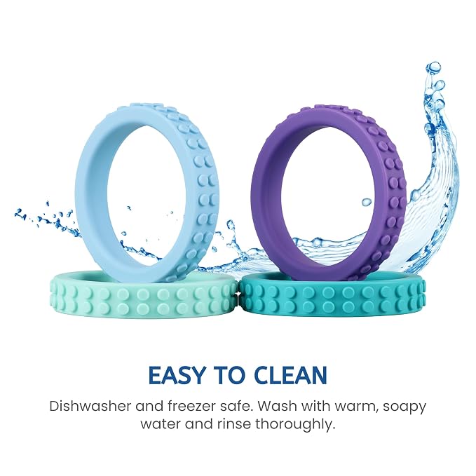 Chew Bracelets for Sensory Kids, Silicone Chew Bracelet, Oral Motor Chewy Teether Bracelet for Chewers with Autism, ADHD, SPD, or Biting Needs, 4 Colors