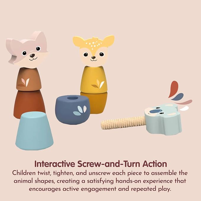 SPEEDY MONKEY Wooden Screw Toys for Toddlers 24m+ | Animal Nuts & Bolts Set for Kids | Fine Motor Skills, Hand-Eye Coordination, Twisting & Stacking Activity Toy | FSC Wood Preschool Learning Play