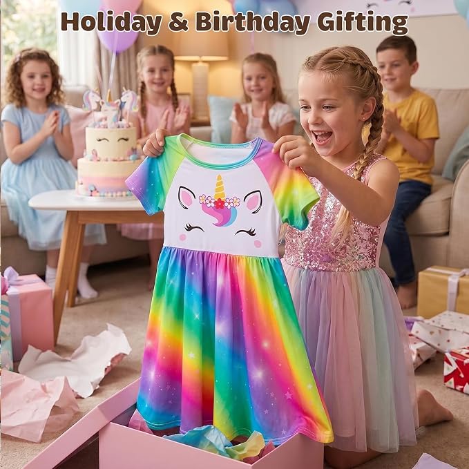 Play Tailor Doll and Girl Matching Nightgown Unicorn Outfit Pajamas Night Dress for Girls and 18" Dolls Clothes
