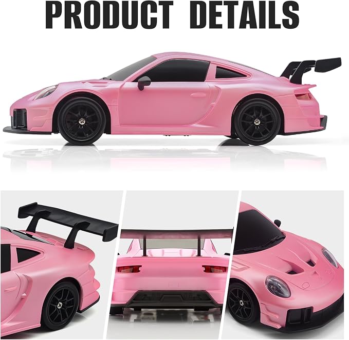 RC Drift Car, 1:24 4WD Remote Control Cars Vehicle with LED Light,2.4GHz 20KM/H High Speed RC Cars with Two Batteries & Drifting Tires Racing Sport Toy for Adults Boys Girls Kids Pink