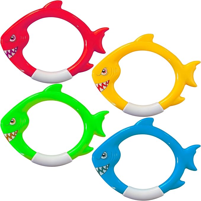 Haktoys Shark Dive Rings & Torpedo Pool Toys for Kids & Toddlers, Sinking Diving Toys for Swim Training, Underwater Pool Games with Fish Rings & Torpedoes, Summer Water Toys for Boys & Girls