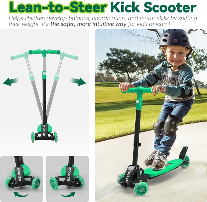 Scooter for Kids 3-12, Kid Scooters with Extra-Wide Deck, 165 lbs Capacity, 3 Wheel Kick Scooter with Lean to Steer, Height Adjustable Handlebar, Light Up Wheels for Stable Smooth Riding, Child Gift