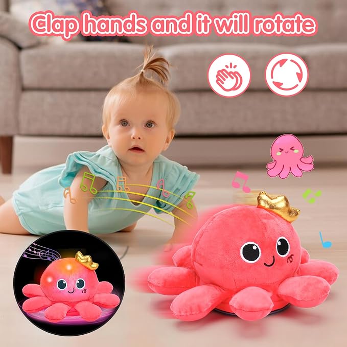 Tsomtto Baby Girl Toys, Musical Crawling & Walking Octopus Plush Light up Stuffed Animal Dancing Girl Gifts Music Sensory Infant Toy Learning Newborn Baby Girls First Birthday Gifts
