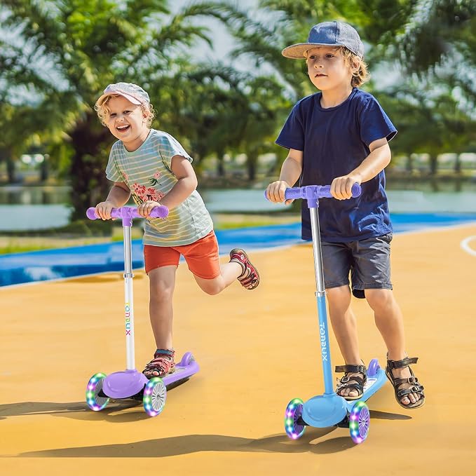 TONBUX Kids Scooter for Ages 3-5, Toddler Scooter with Light-Up Deck and Wheels, Adjustable 4-Level Height 3-Wheel Scooters for Kids, Lean-to-Steer Design