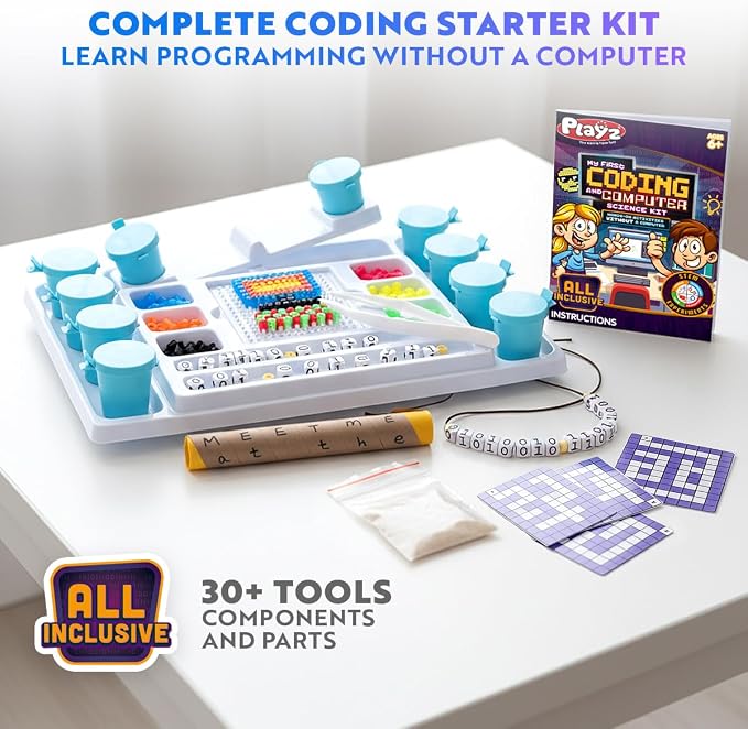 Playz My First Coding & Computer Science Kit - Learn About Binary Codes, Encryption, Algorithms & Pixelation Through Fun Puzzling Activities Without Using a Computer for Boys, Girls, Teenagers, Kids