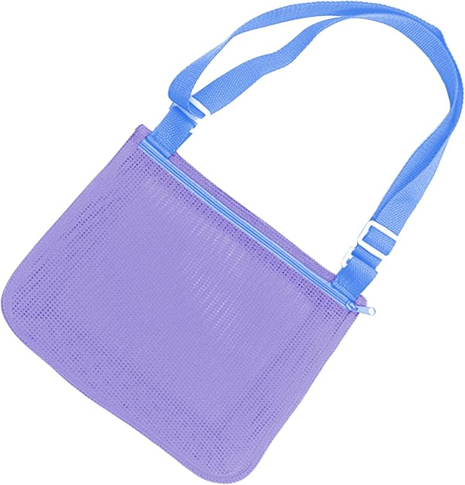 UTTPLL Colorful Mesh Beach Bag Adjustable Kids Quick Dry Net Tote for Seashell Collecting Sand Toy Swimming Accessories