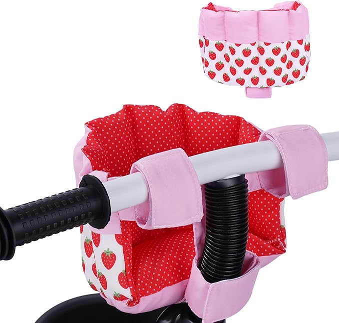 BABESIDE Doll Bike Seat for 12 Inch Dolls, Strawberry Doll Carrier for Kids Bike and Scooter, Baby Doll Accessories for Outdoor Play, Doll Bicycle Seat Gift for Girls Age 3+