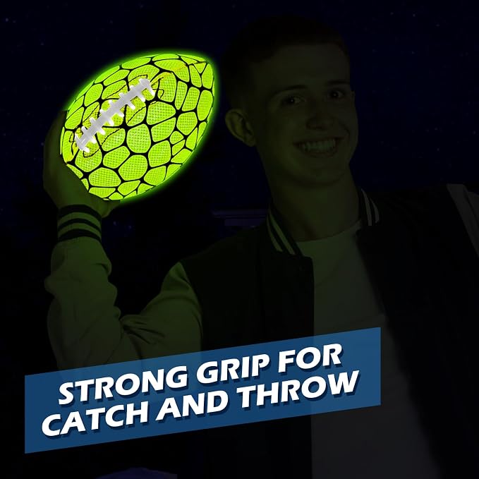 Jasonwell Glow in The Dark Football - Strong Grip Light Up Football Toy Stuff Gift Outdoor Sports Ball for Boys Kids Teen Junior Youth Adult Christmas Birthday Gifts for Ages 6-8 8-12 13+ Year Old