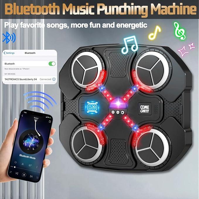 Music Boxing Machine for Kids, Wall Mounted Bluetooth Smart Punching Pad Kids Boxing Training Workout Equipment with Boxing Glove, Birthday Gifts Sport Toys for Boys Girls 5 6 7 8 9 10 11 12 Year Old