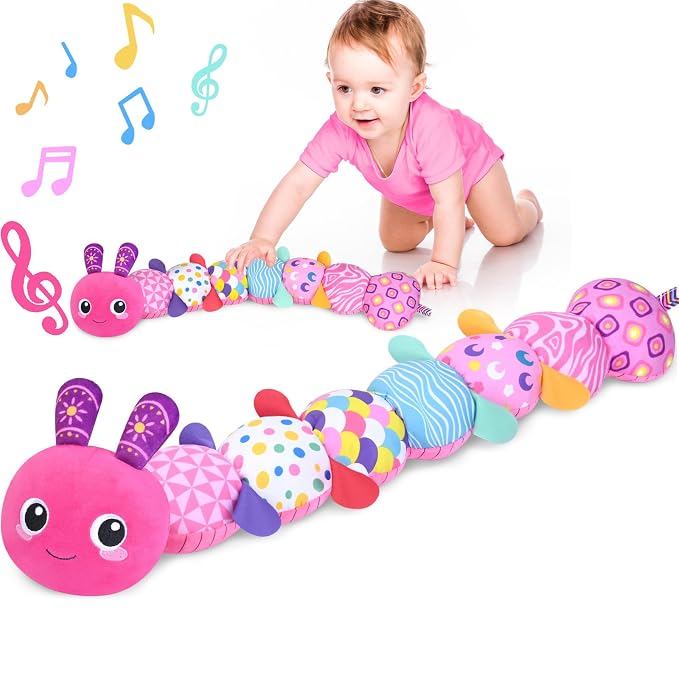 KMUYSL Baby Sensory Caterpillar Toys for 0-6 6-12 Months, Soft Plush Activity Toy with Crinkle, Rattle & Gentle Music, Tummy Time Toy for Infant Newborn, Early Development Toy Shower Gifts for Baby